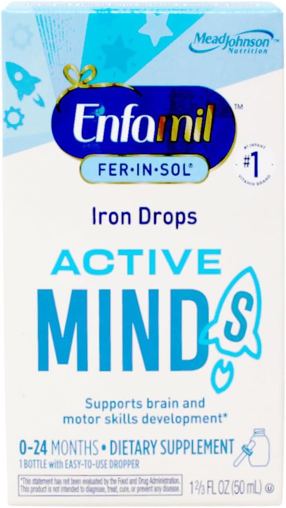 Enfamil Fer-In-Sol Iron Supplement Drops for Babies, Supports Brain Development, 50 mL Dropper Bottle, Pack of 2