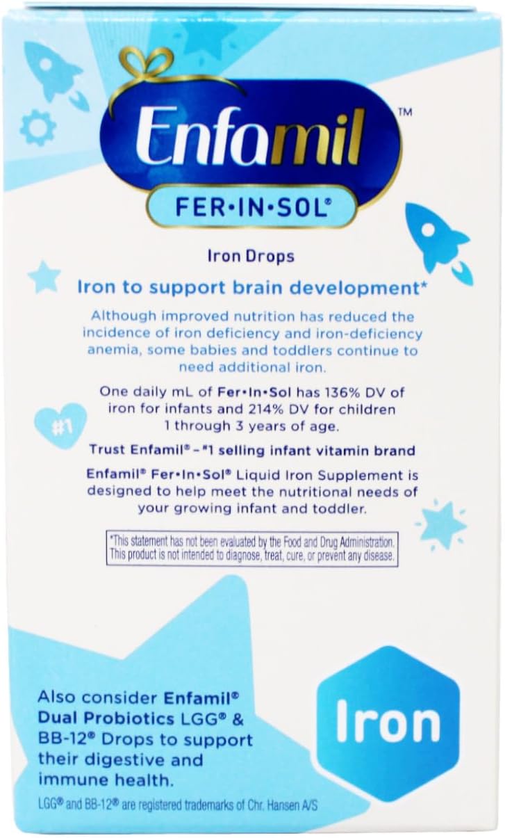 Enfamil Fer-In-Sol Iron Supplement Drops for Babies, Supports Brain Development, 50 mL Dropper Bottle, Pack of 2