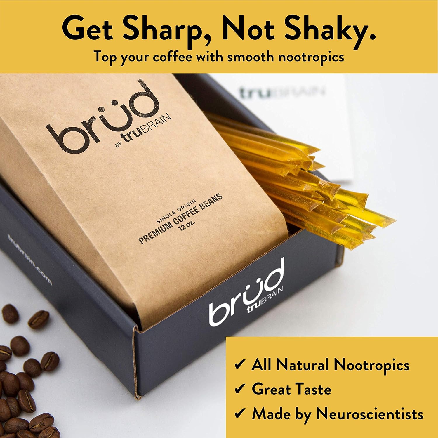 Enhance Focus, Energy, and Clarity with TruBrain Nootropic Coffee Enhancer - Fast Absorbing Brain Boosters for Improved Memory and Productivity