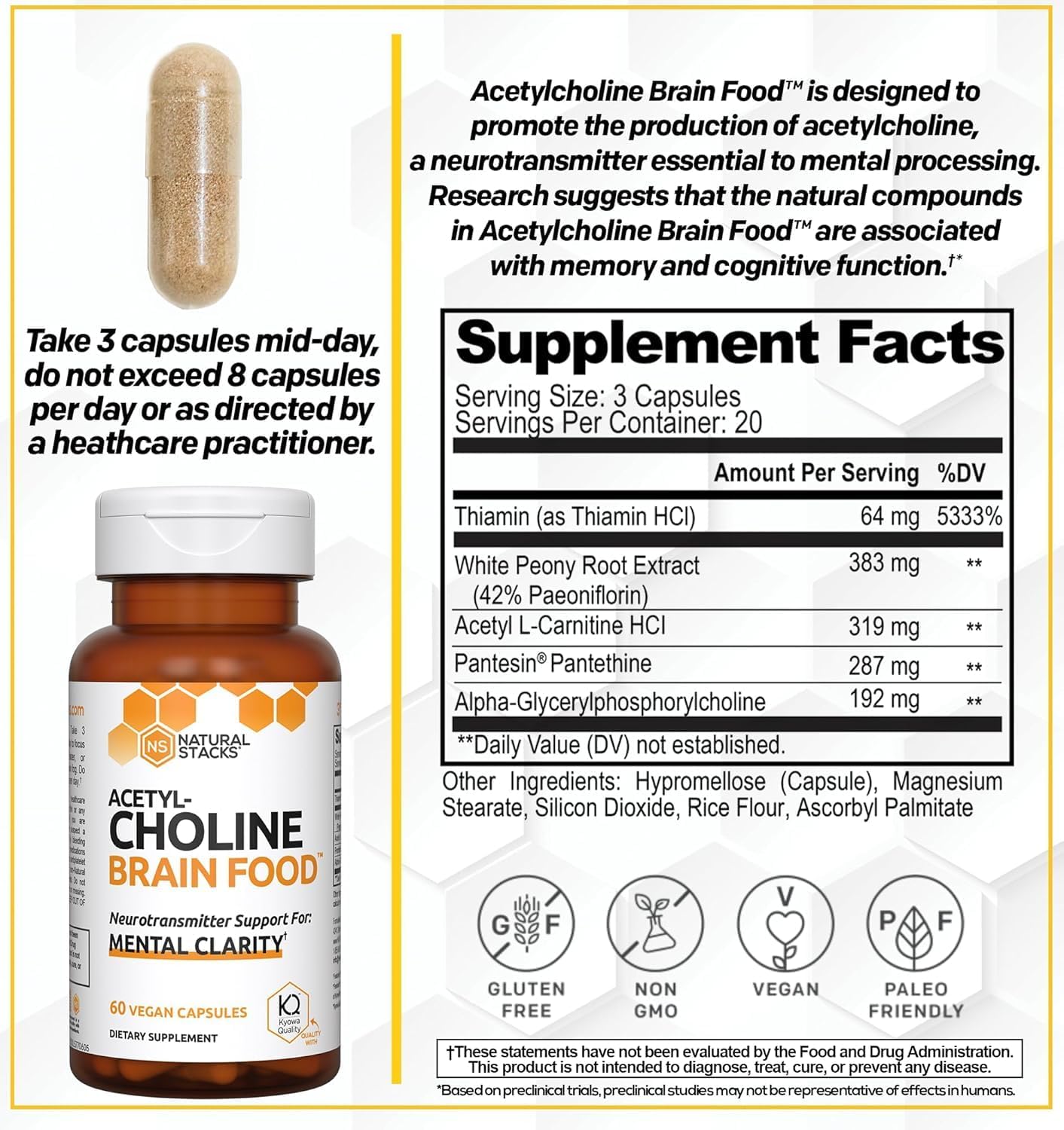 Enhance Mental Drive and Clarity with NATURAL STACKS Dopamine + Acetylcholine Brain Food Bundle - 120 Capsules