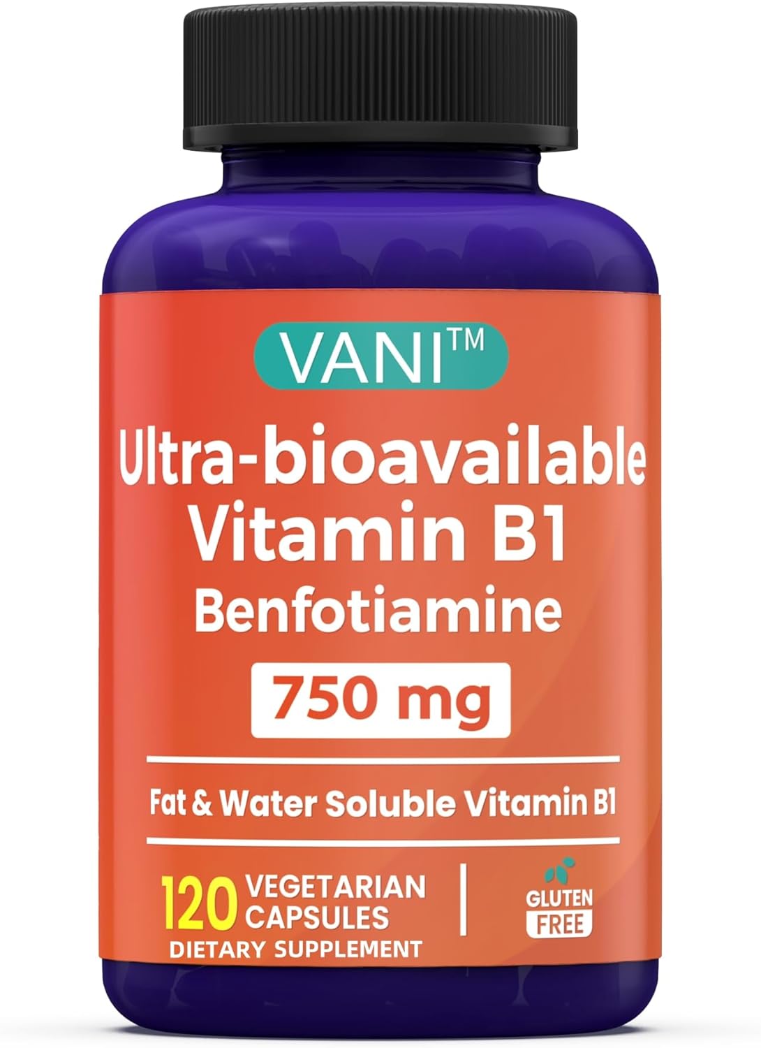 Enhanced Formula VANI Vitamin B1 Supplement with 750mg Benfotiamine - 2 in 1 Fat & Water Soluble Thiamine | 120 Capsules (Gluten Free)