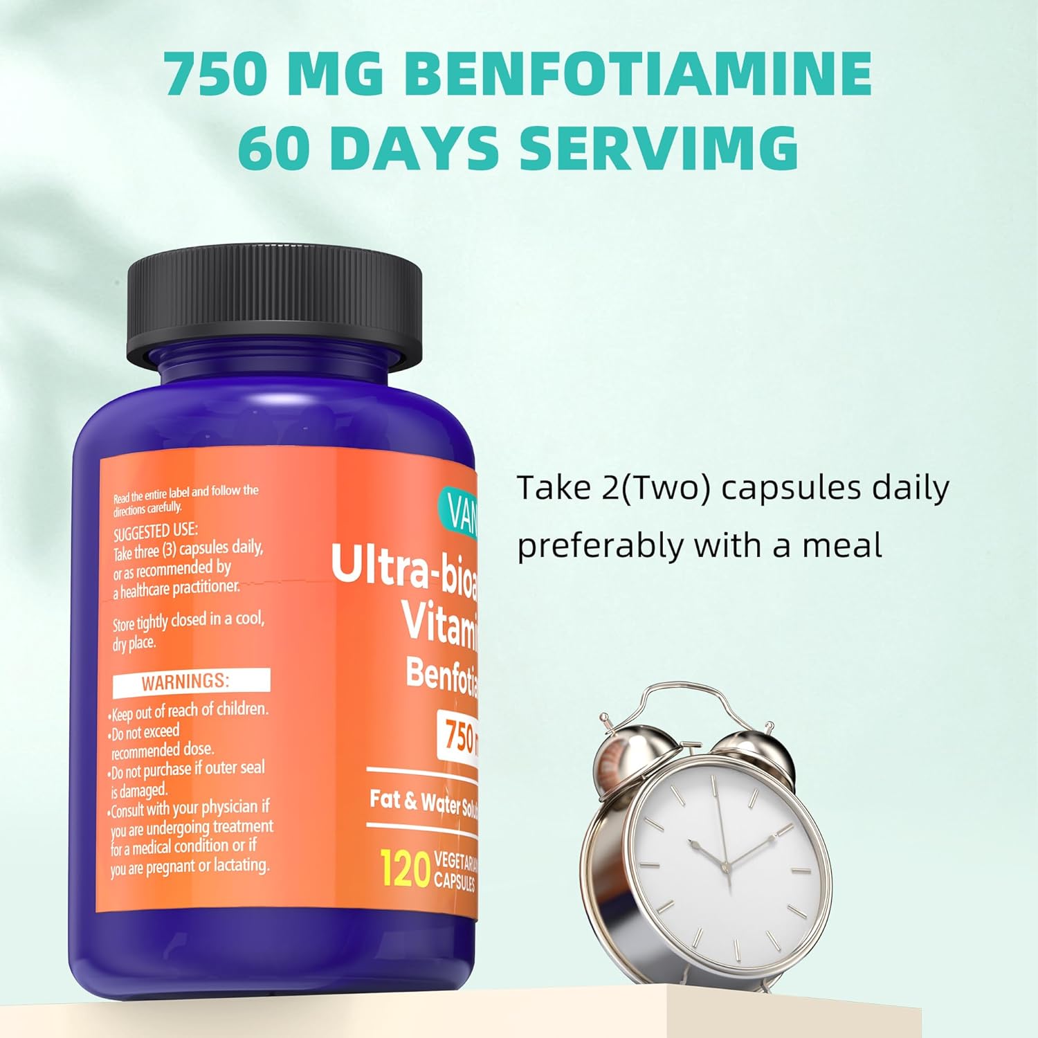 Enhanced Formula VANI Vitamin B1 Supplement with 750mg Benfotiamine - 2 in 1 Fat & Water Soluble Thiamine | 120 Capsules (Gluten Free)