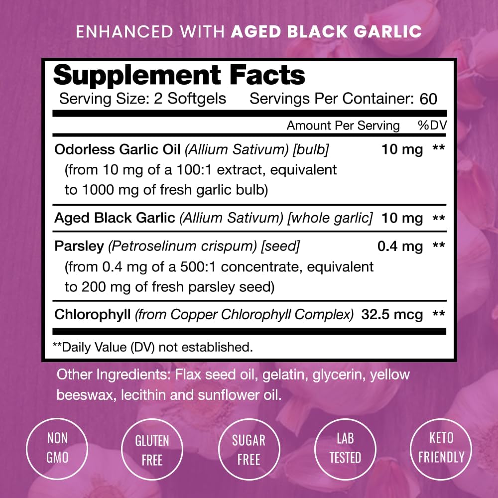 Enhanced Immune Support Garlic Oil Softgels with Parsley, Chlorophyll & Aged Garlic Extract - 1000mg