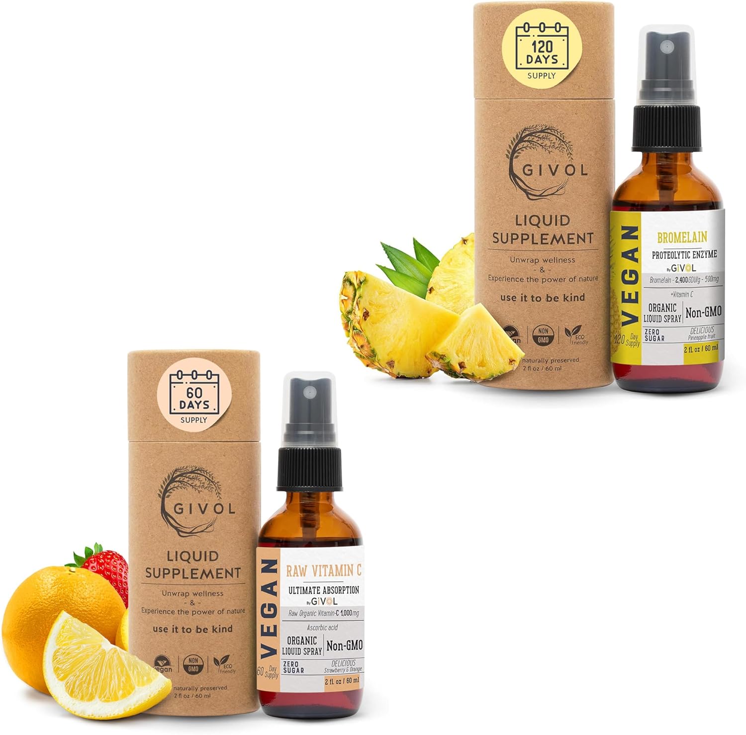 Enhanced Potency GIVOL Raw Bromelain Mist-Liquid Pineapple Extract with Vitamin C - 500mg Spray for Daily Essential Protein Support and Wellness Benefits
