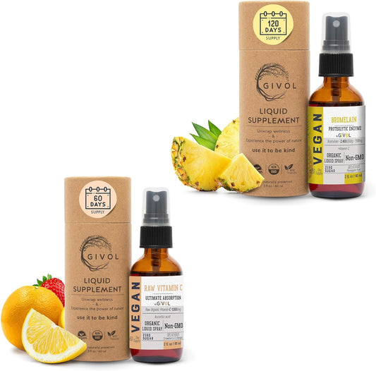 Enhanced Potency GIVOL Raw Bromelain Mist-Liquid Pineapple Extract with Vitamin C - 500mg Spray for Daily Essential Protein Support and Wellness Benefits
