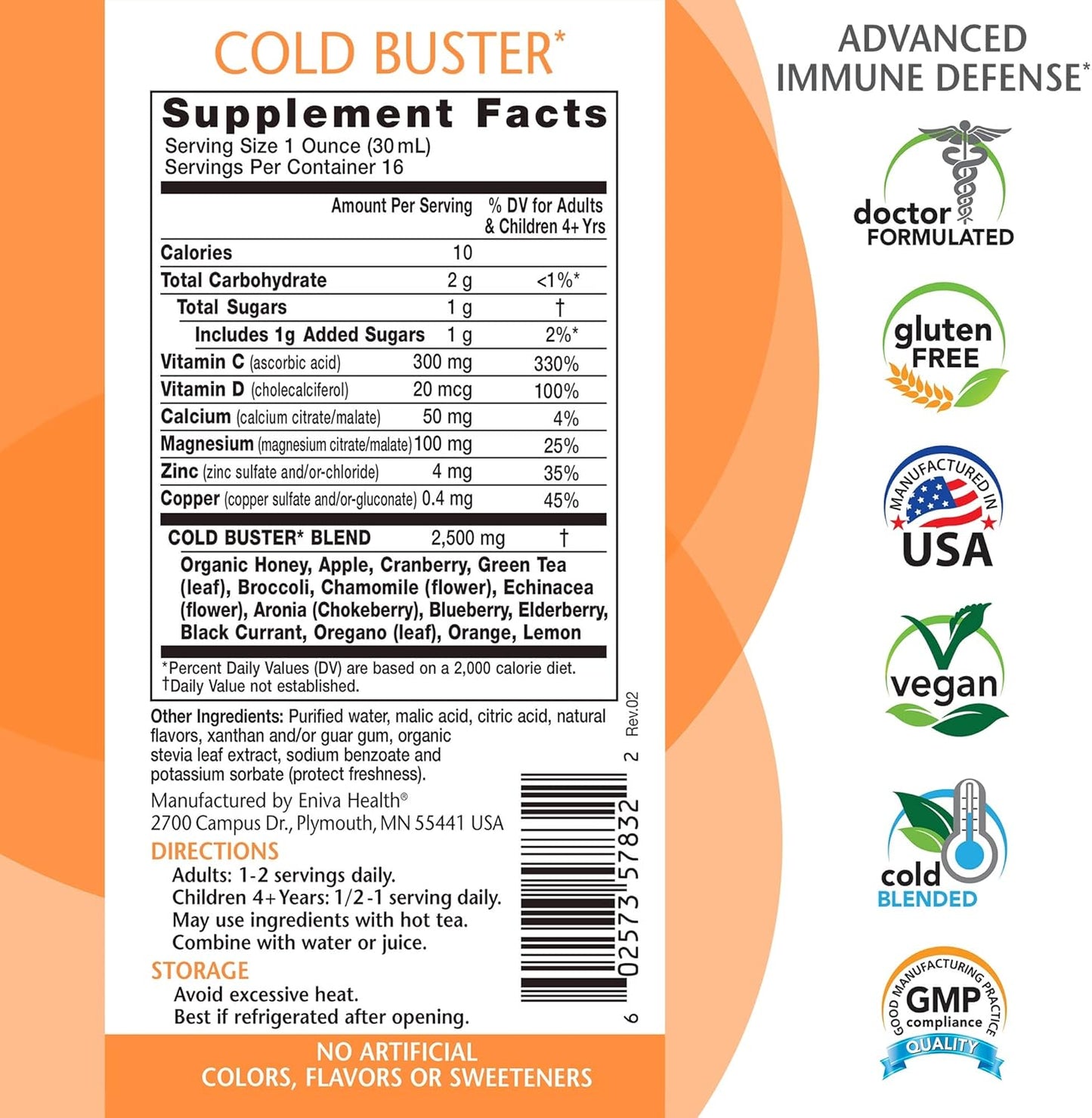 Eniva Health Elderberry Sambucus Immune Support Syrup with Vitamin C, Zinc, Vitamin D, Echinacea, Antioxidants - 16 oz, Keto-Friendly