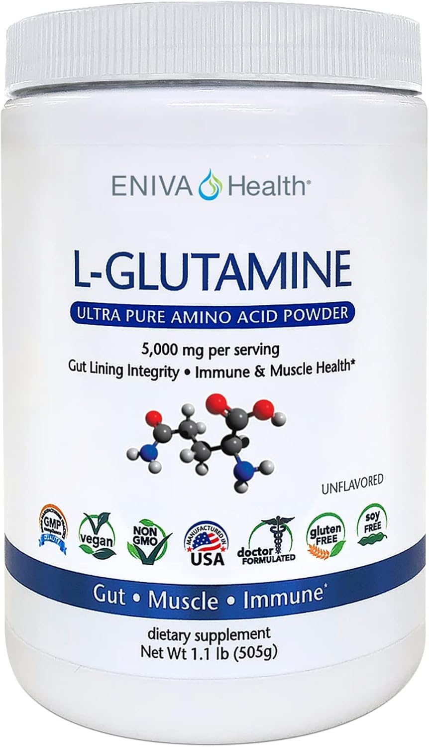 Eniva Health L-Glutamine Powder - Vegan, Gluten-Free, Non-GMO | Doctor-Formulated for Gut Health, Muscle Support, Immune System - 101 Servings