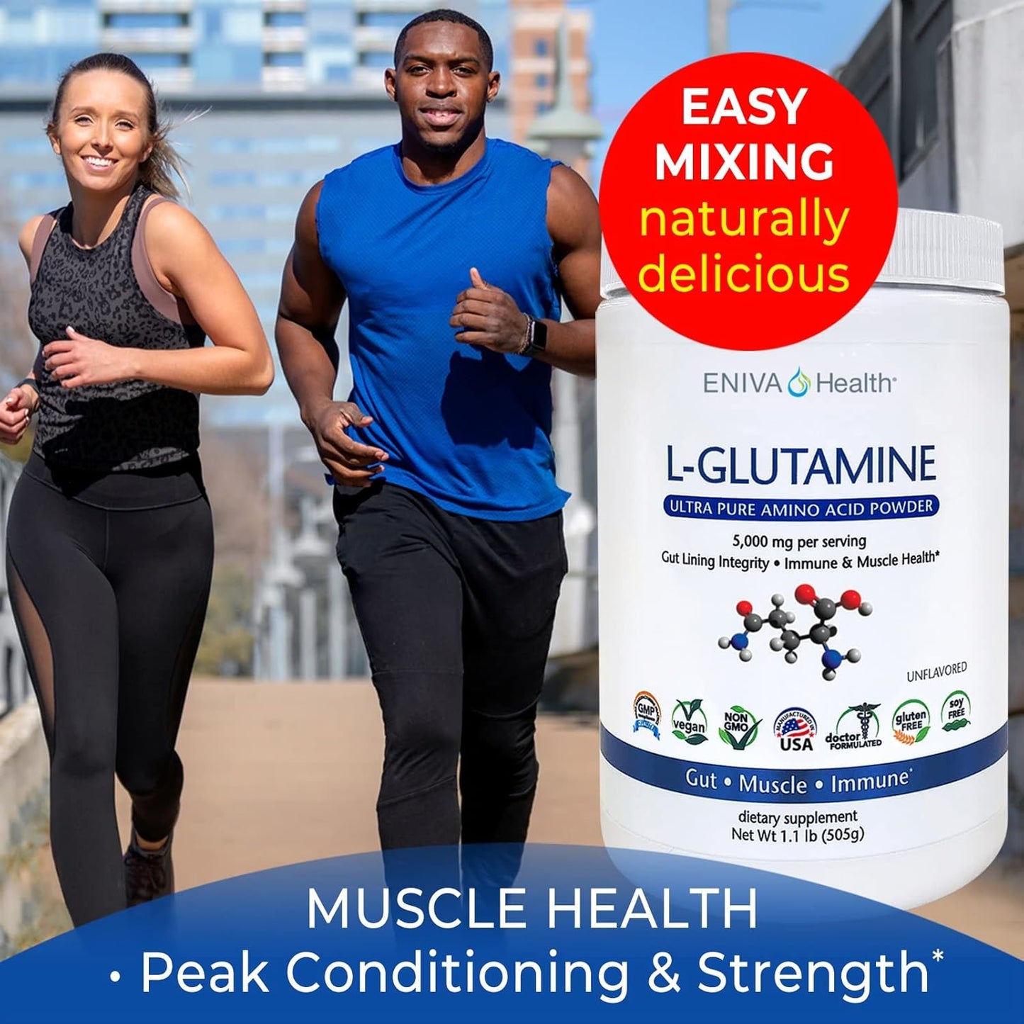 Eniva Health L-Glutamine Powder - Vegan, Gluten-Free, Non-GMO | Doctor-Formulated for Gut Health, Muscle Support, Immune System - 101 Servings