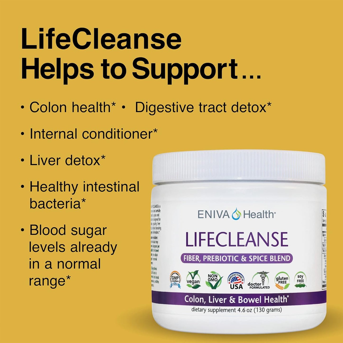 Eniva Health LifeCleanse Natural Fiber Complex Powder - 4.23 oz - Organic Detox Supplement