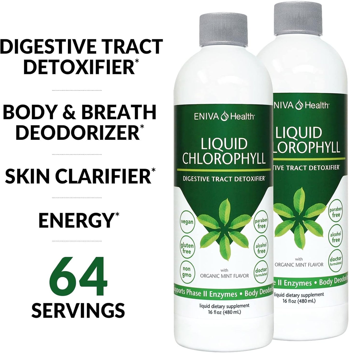 Eniva Health Liquid Chlorophyll - Mint Flavor | Supports Skin, Immunity, Energy, and Gut Health | USA Manufactured - 64 Servings