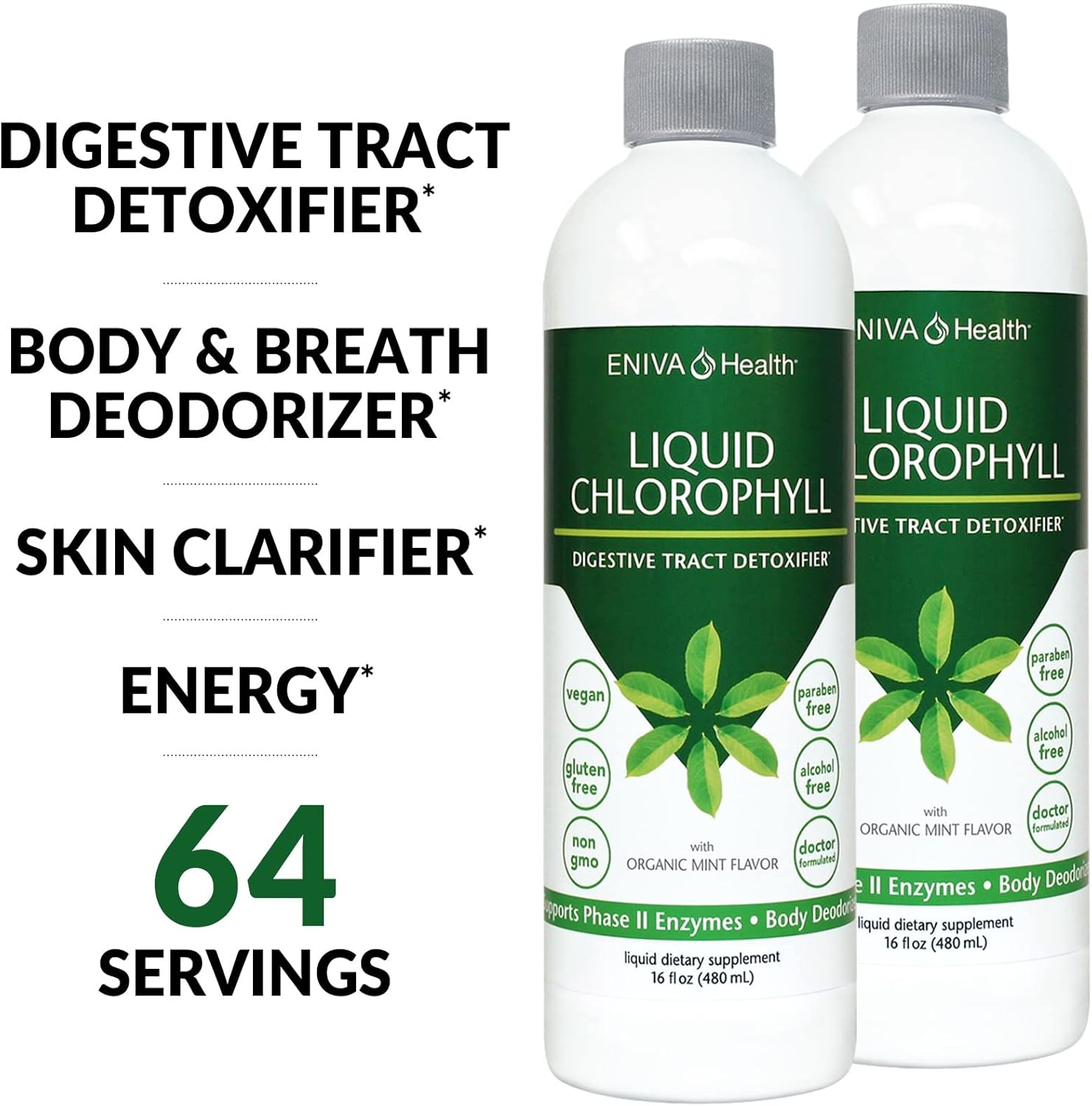 Eniva Health Liquid Chlorophyll - Mint Flavor | Supports Skin, Immunity, Energy, and Gut Health | USA Manufactured - 64 Servings