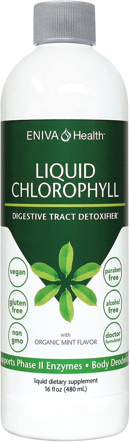 Eniva Health Liquid Chlorophyll: Vegan Formula for Immunity, Detox, Clear Skin, Energy, Gut Health, & Internal Deodorant - Made in USA - Mulberry Mint - 16 Fl Oz