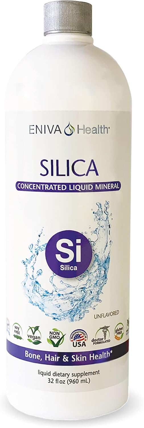 Eniva Health Liquid Ionic Silica Supplement 2 MG - Supports Collagen & Elastin Production for Joints, Bones, Skin, Hair, Nails - Keto, Gluten Free - 32 Servings