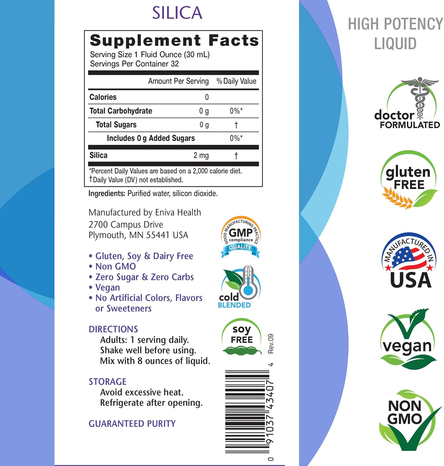 Eniva Health Liquid Ionic Silica Supplement 2 MG - Supports Collagen & Elastin Production for Joints, Bones, Skin, Hair, Nails - Keto, Gluten Free - 32 Servings