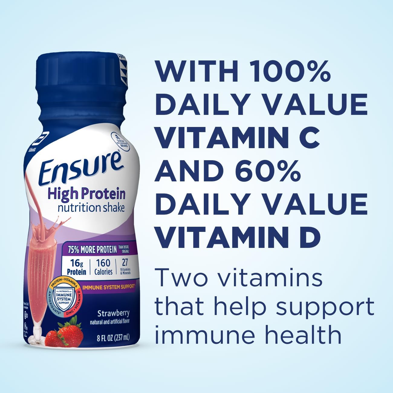 Ensure Clear Liquid Nutrition Drink, Blueberry Pomegranate Flavor, 0g Fat, 8g Protein, 10 Fl Oz Bottle (Pack of 12), Gluten-Free + Ensure High Protein Strawberry Shake, 24 Pack