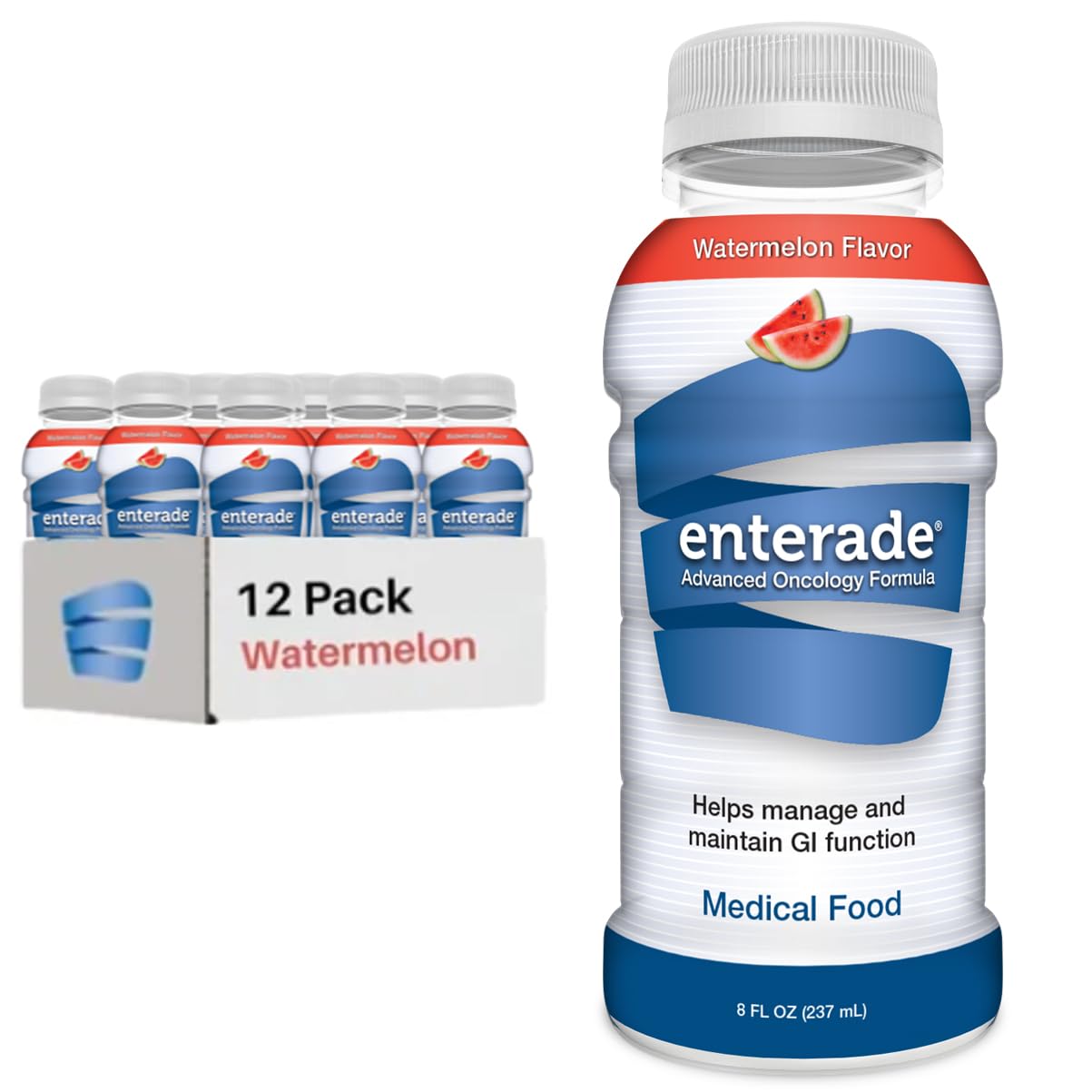 enterade Oncology Watermelon 8 oz Liquid Bottles - 12 Pack, Reduce GI Side Effects During Chemo, Clinically Proven Formula for Men and Women, Supportive Care Beverage