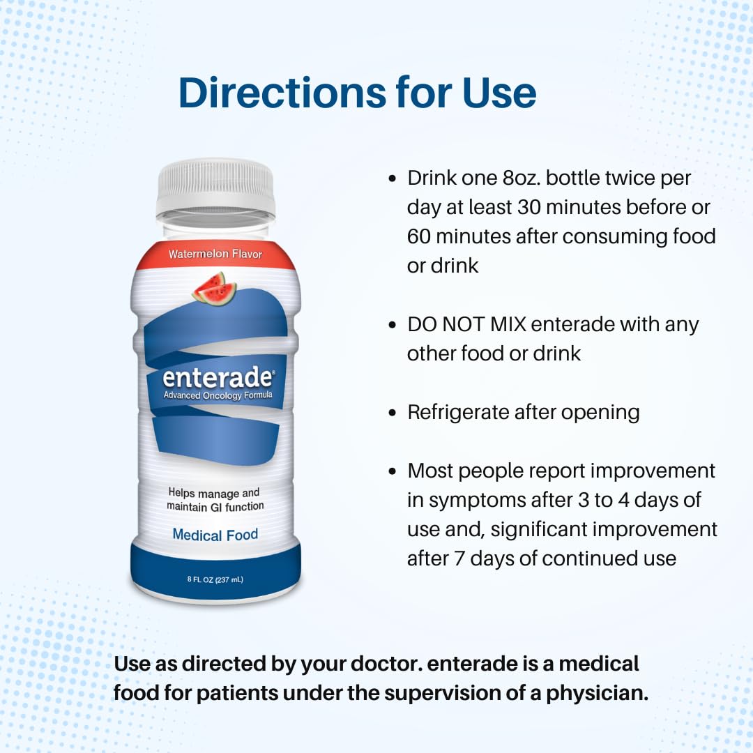 enterade Oncology Watermelon 8 oz Liquid Bottles - 12 Pack, Reduce GI Side Effects During Chemo, Clinically Proven Formula for Men and Women, Supportive Care Beverage