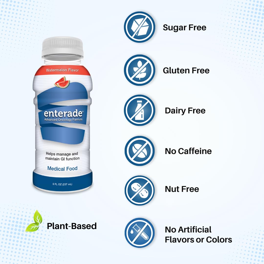 enterade Oncology Watermelon 8 oz Liquid Bottles - 12 Pack, Reduce GI Side Effects During Chemo, Clinically Proven Formula for Men and Women, Supportive Care Beverage