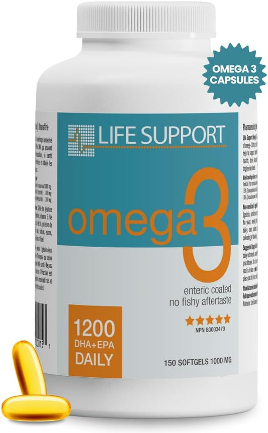 Enteric Coated Omega 3 Supplement with High Absorption - No Fishy Aftertaste - Supports Heart, Brain, Joints, and Immune System - Easy to Swallow - 150 Count