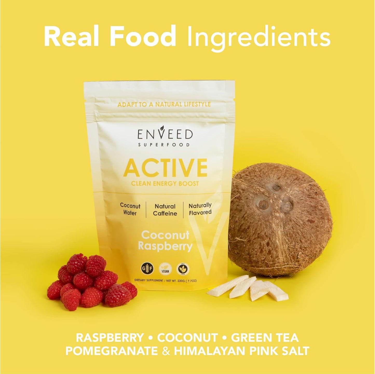 Enveed Superfood Active: Natural Pre Workout Powder with Yerba Mate, Green Coffee, and Himalayan Pink Salt - Sustained Energy, No Jitters - 20 Servings