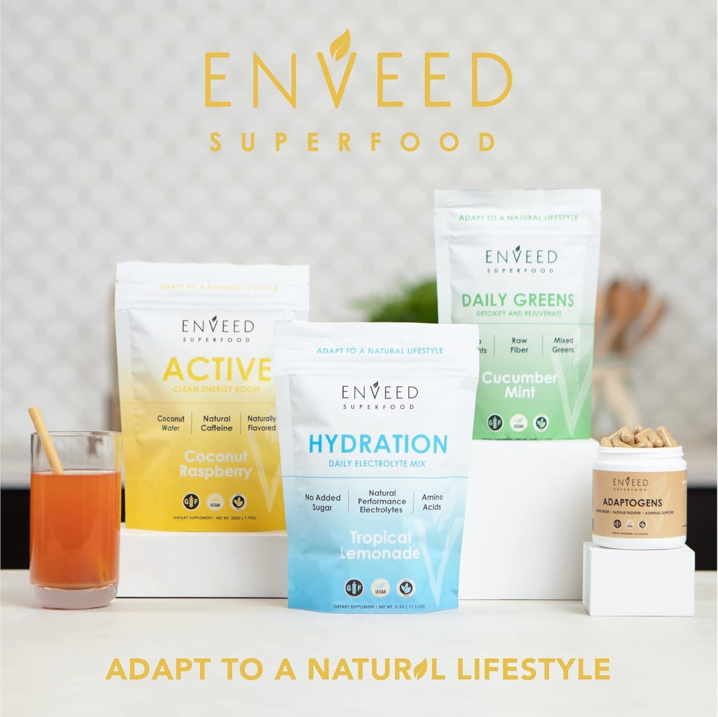Enveed Superfood Active: Natural Pre Workout Powder with Yerba Mate, Green Coffee, and Himalayan Pink Salt - Sustained Energy, No Jitters - 20 Servings