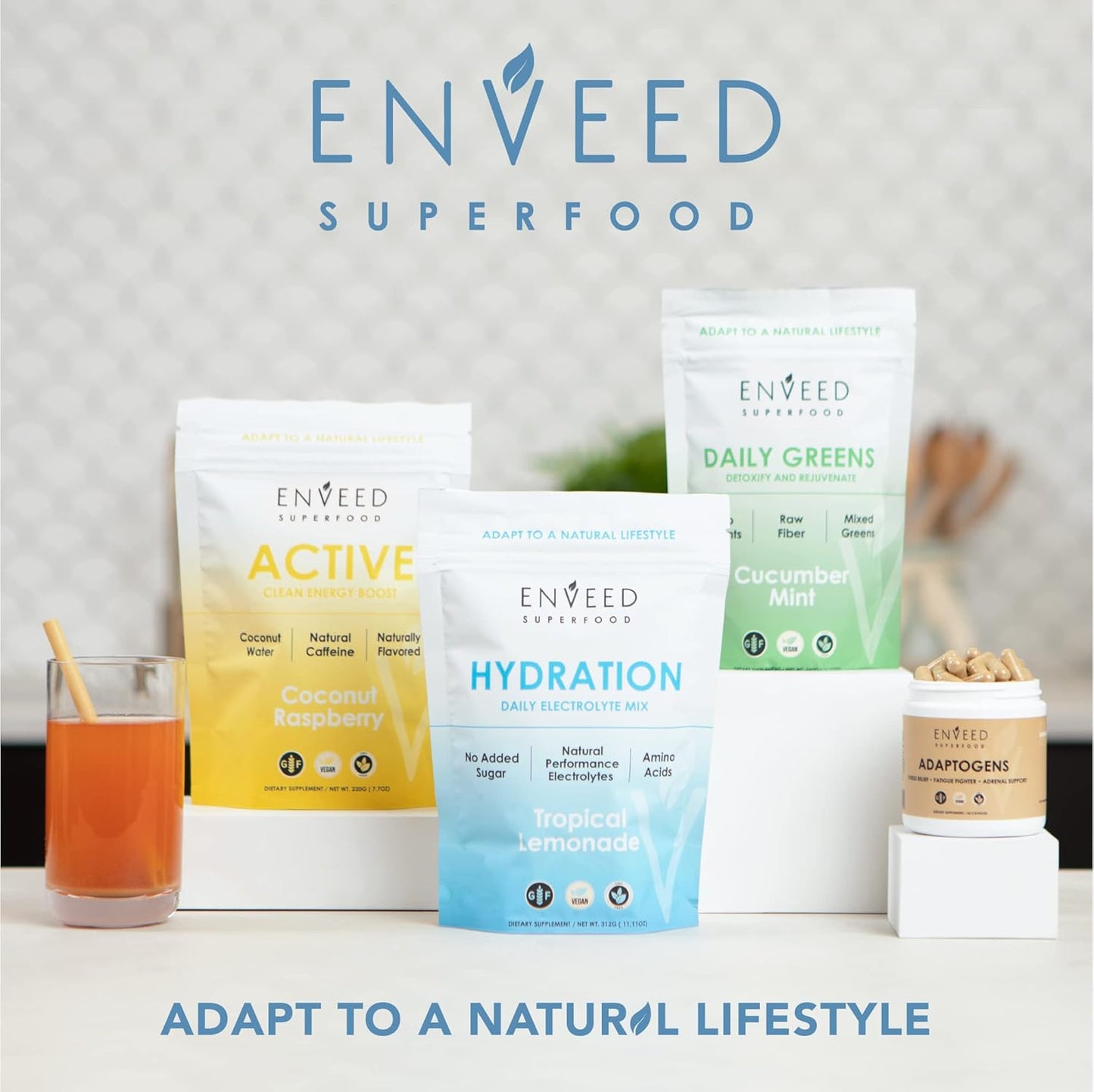 Enveed Superfood Hydration Mix with Vitamin C, Zinc, Magnesium & BCAA Amino Acids - Sugar Free Active Muscle Recovery for Men & Women - 20 Servings