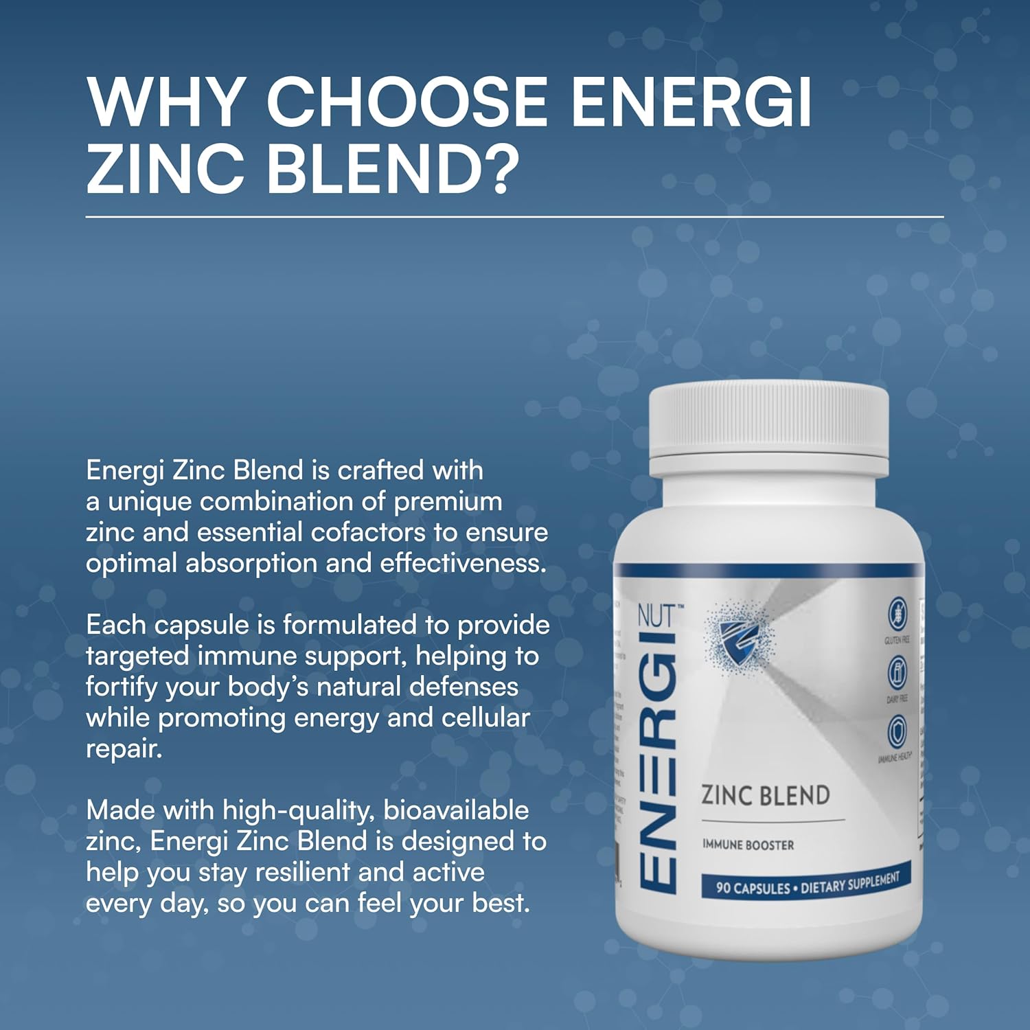 ENZYME NUT Zinc Immune Support Supplement with Vitamin A, B-3, B-6, Marshmellow Root, Dandelion Root Extract, Shiitake Mushroom - 90 Capsules