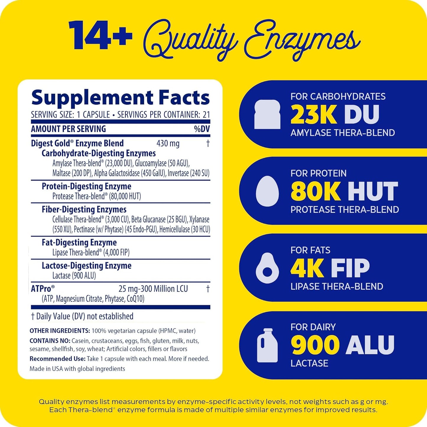 Enzymedica Digest Gold + ATPro: Maximum Strength Enzyme Formula for Bloating & Gas Relief, 14 Key Enzymes, 21 Capsules