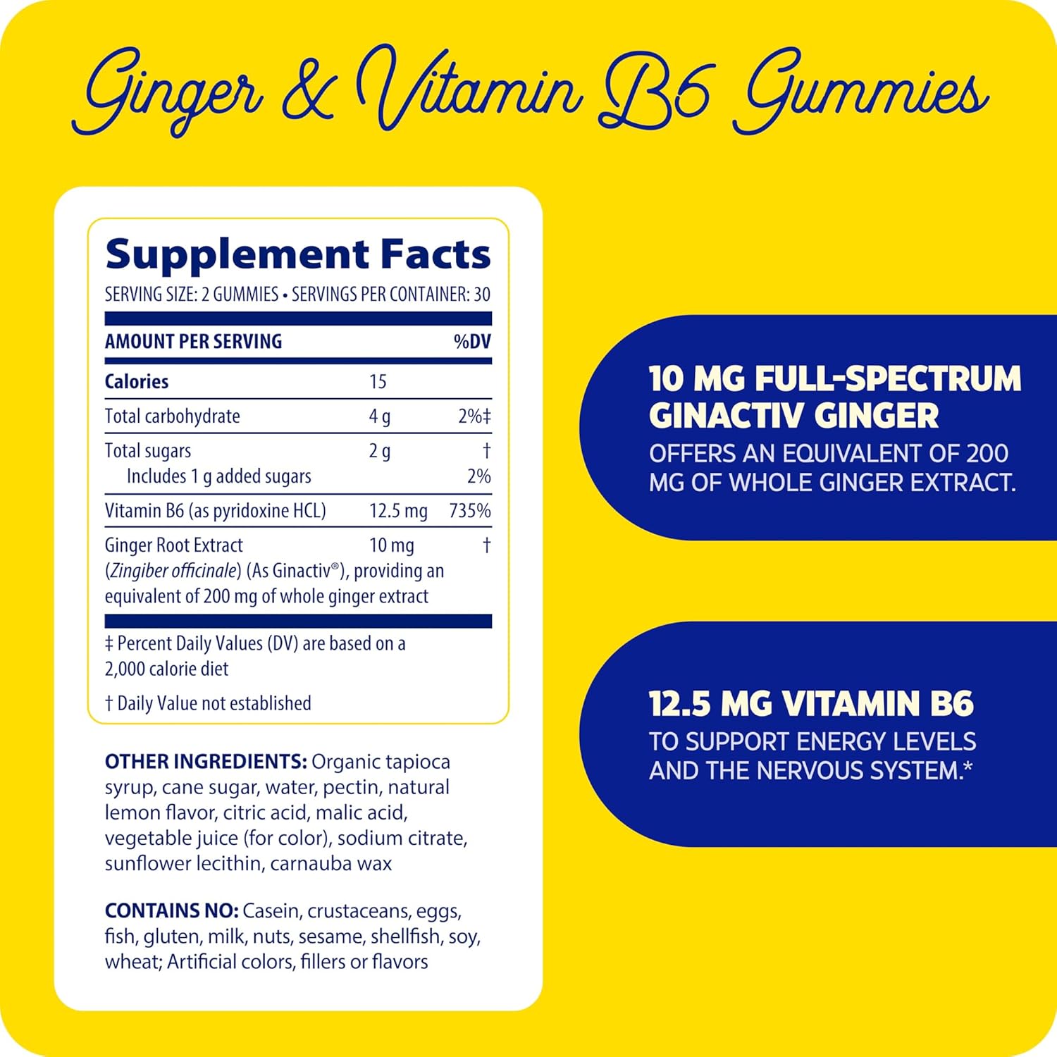 Enzymedica Ginger and Vitamin B6 Gummies - High Potency Support for Nausea and Indigestion - 60 Count