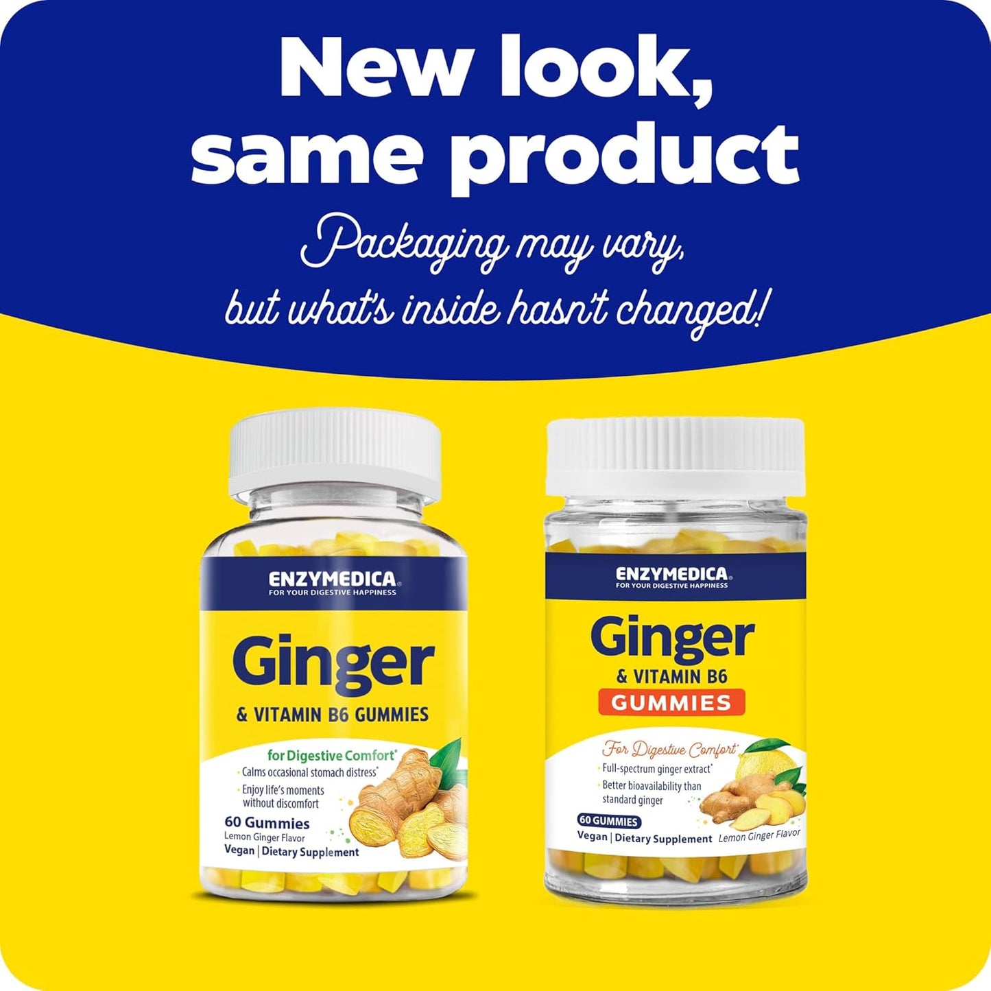 Enzymedica Ginger and Vitamin B6 Gummies - High Potency Support for Nausea and Indigestion - 60 Count