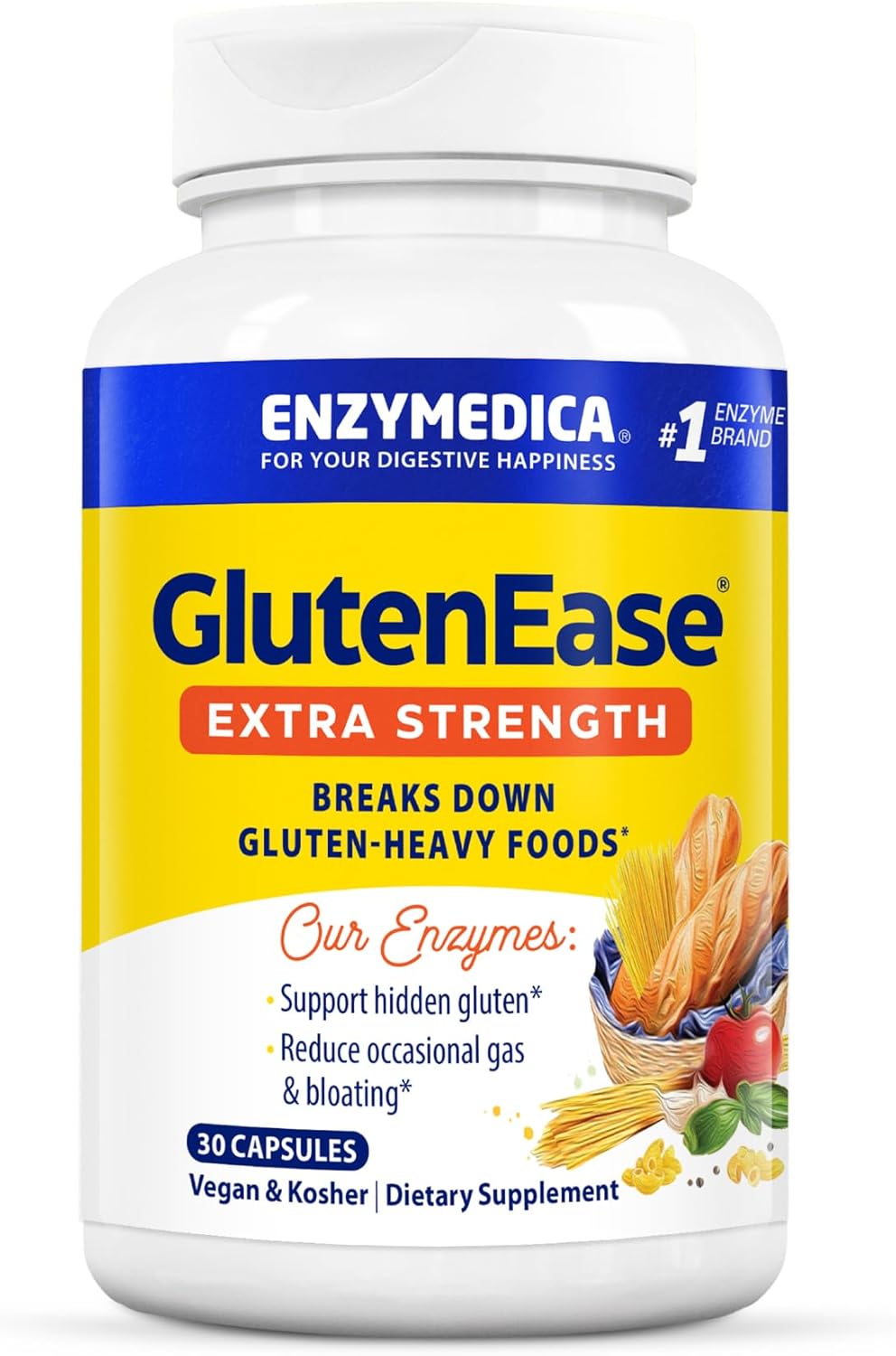 Enzymedica GlutenEase Extra Strength Digestive Enzymes 30 Count - Supports Gluten & Casein Intolerance