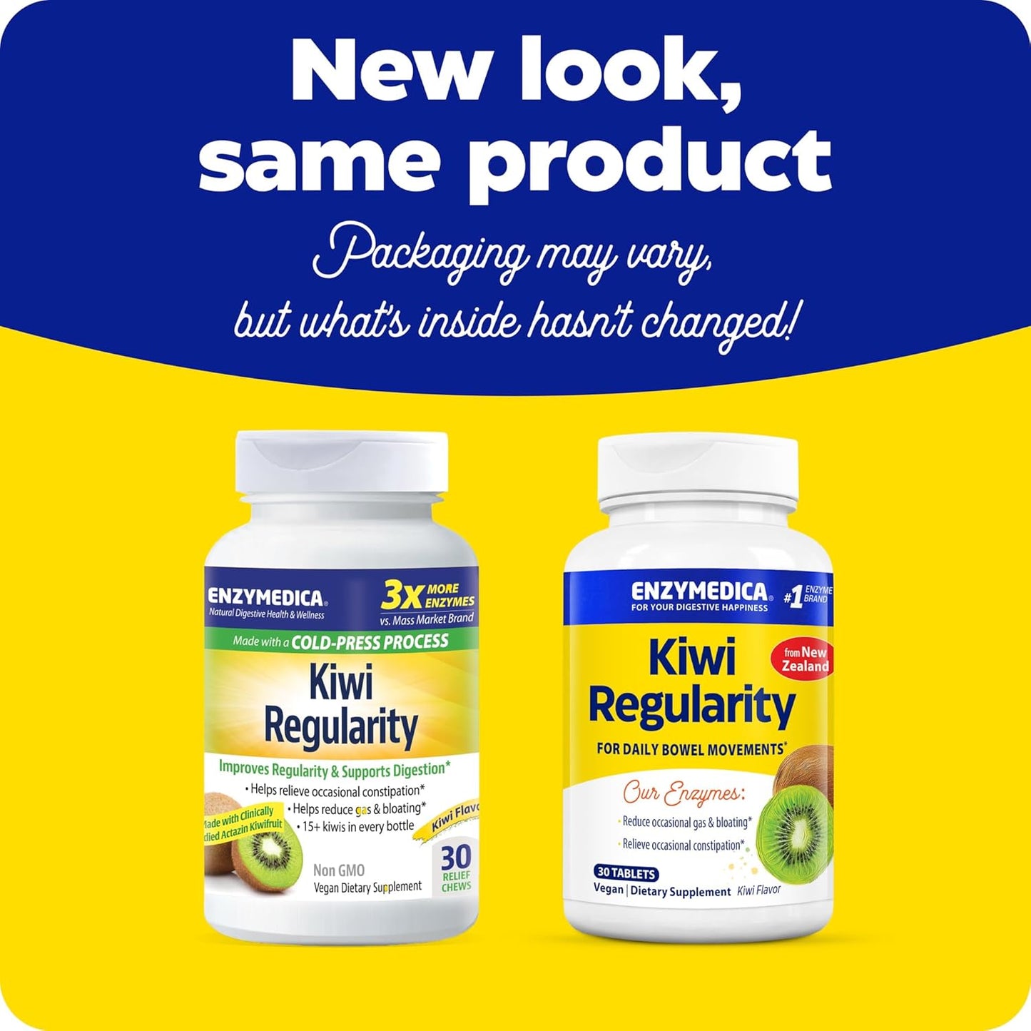 Enzymedica Kiwi Regularity Supplement for Bowel Health - 30 Count Tablets to Relieve Constipation, Gas, and Bloating