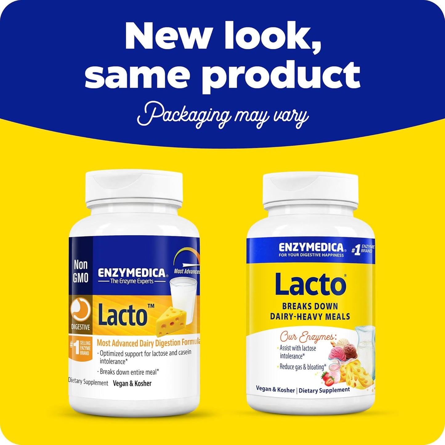 Enzymedica Lacto Digestive Enzymes - Fast-Acting Relief for Gas & Bloating - 90 Count Pack - Frustration-Free Packaging