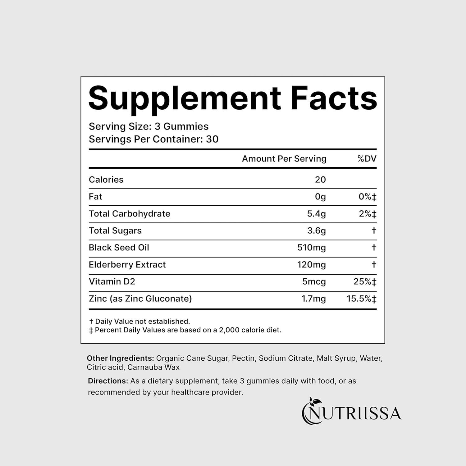 EPEB Certified Nutriissa Black Seed Oil Gummies with Elder Berry - Cold-Pressed Nigella Sativa Oil - 90 Blueberry Flavored Vegan Gummies