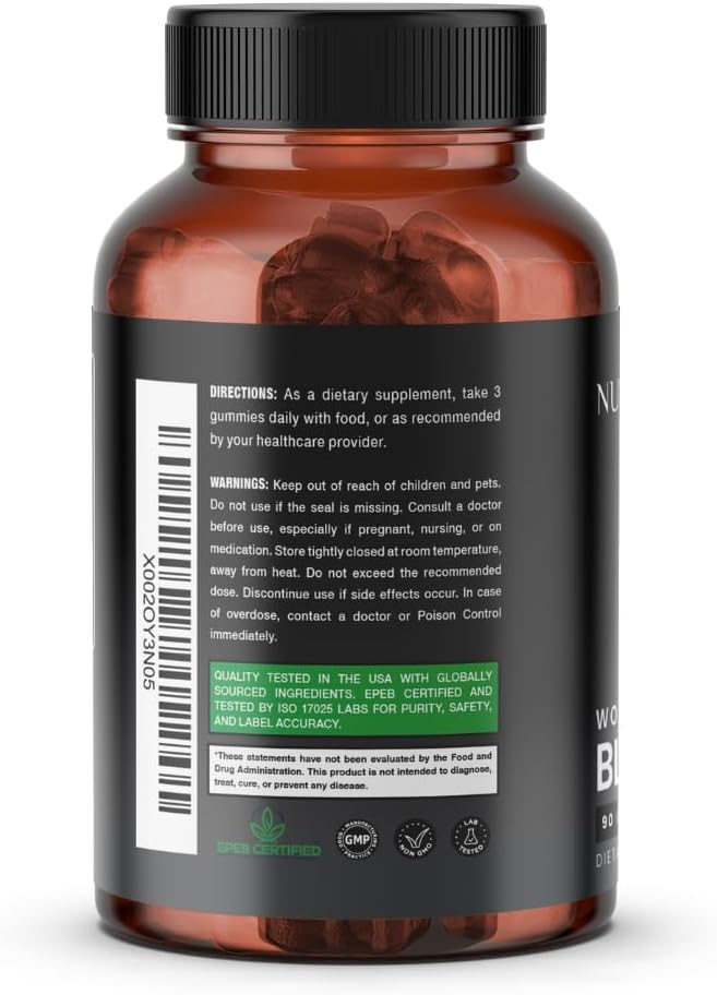 EPEB Certified Nutriissa Black Seed Oil Gummies with Elder Berry - Cold-Pressed Nigella Sativa Oil - 90 Blueberry Flavored Vegan Gummies