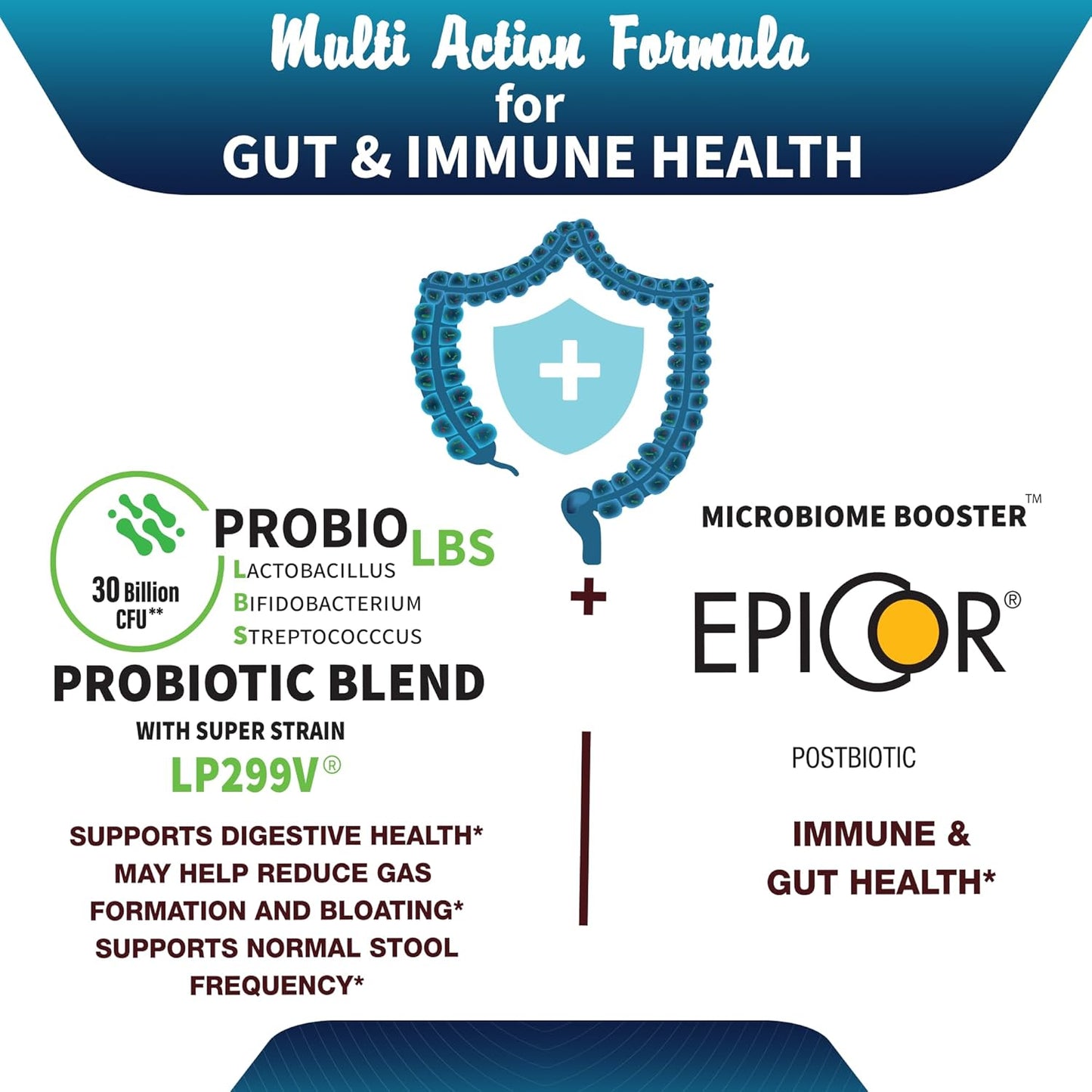 Epicor Probiotic Blend for Digestive, Immune, and Gut Health - Vegan & Non-GMO - 60 Capsules