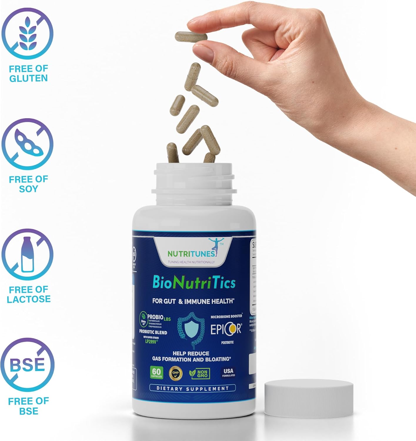 Epicor Probiotic Blend for Digestive, Immune, and Gut Health - Vegan & Non-GMO - 60 Capsules