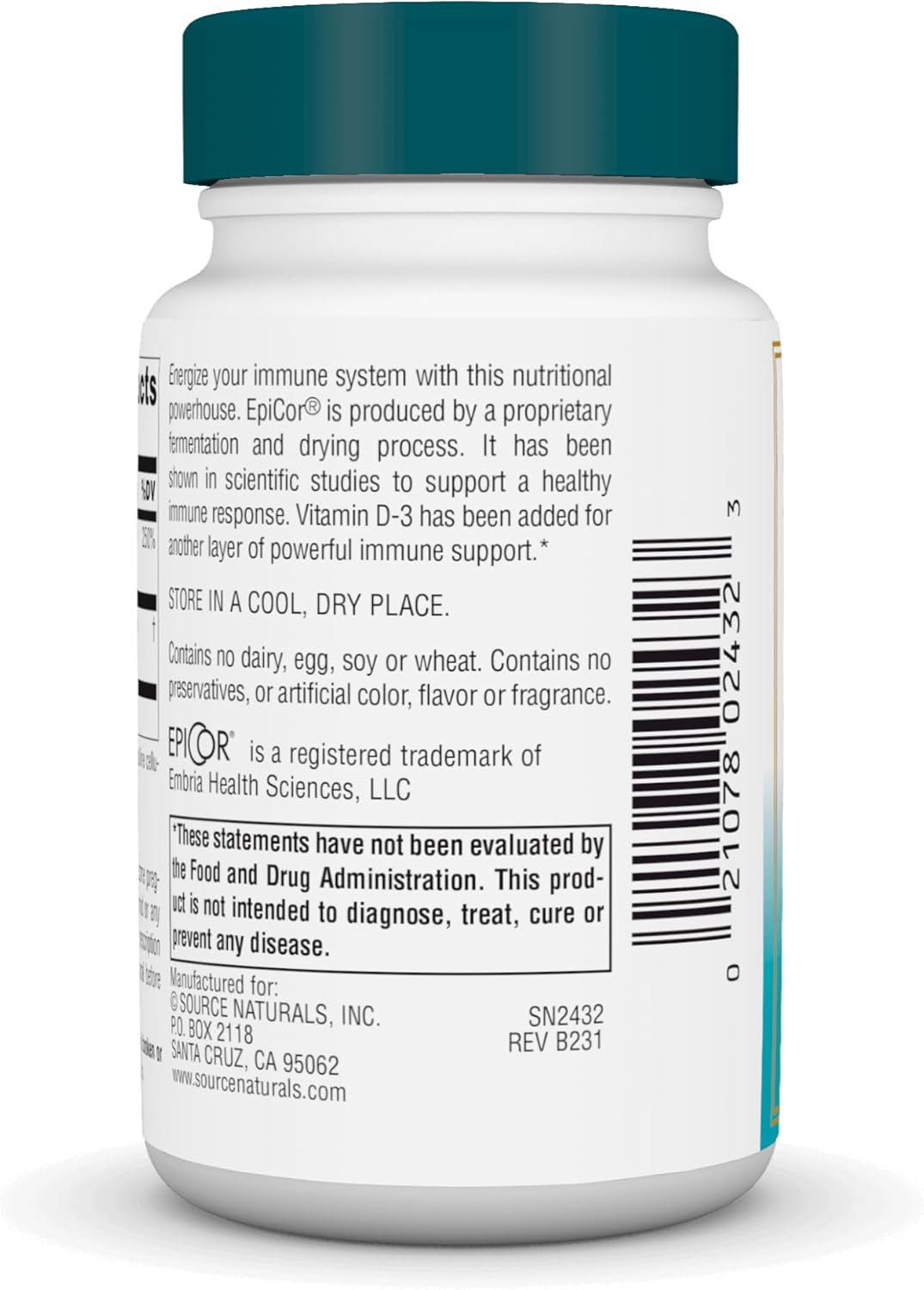 EpiCor with Vitamin D-3 Capsules for Enhanced Immune Support - 30 Count