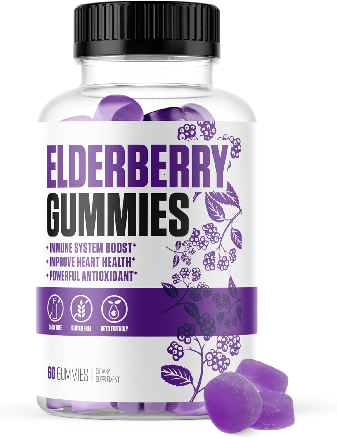 EPN Elderberry Gummies with Vitamin C & Zinc - Immune & Heart Health Support - 60 Gummies