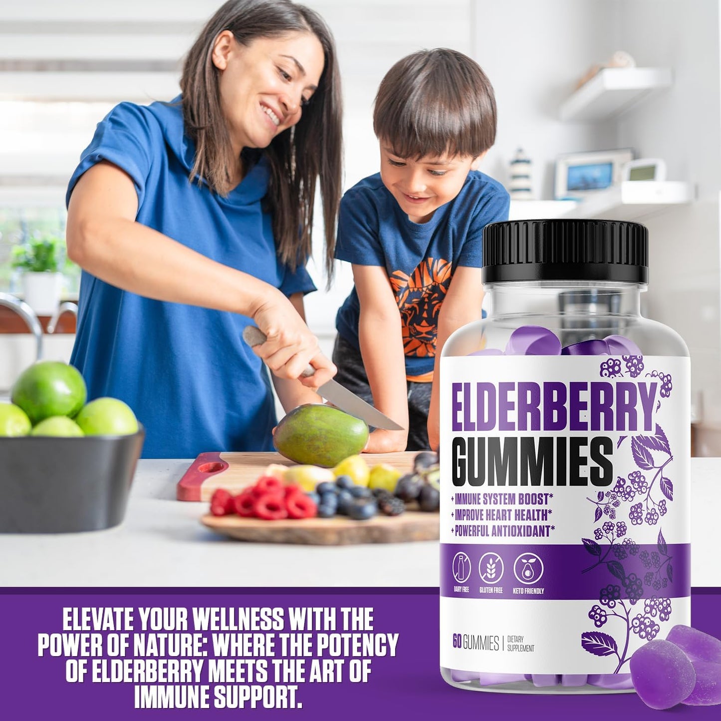 EPN Elderberry Gummies with Vitamin C & Zinc - Immune & Heart Health Support - 60 Gummies
