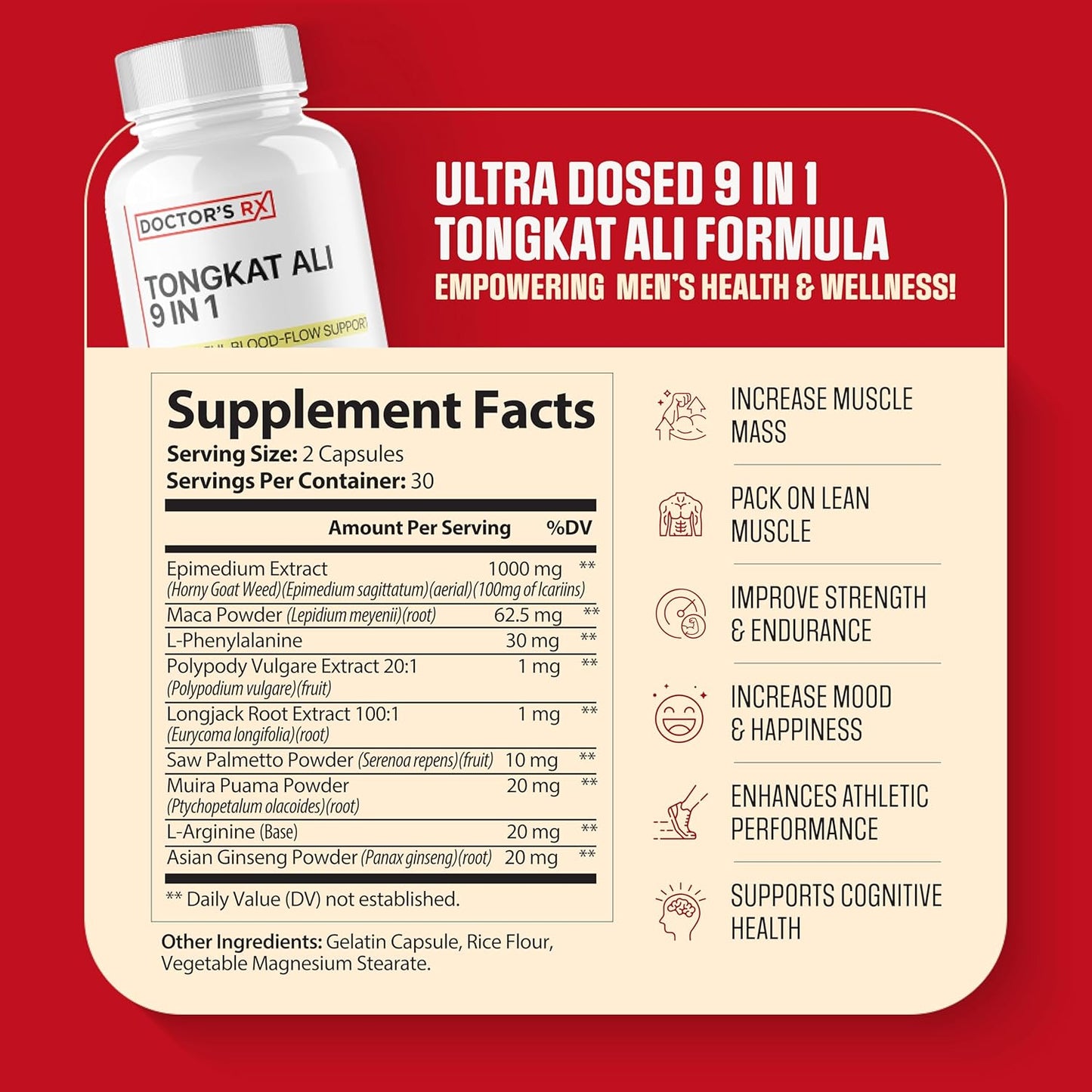 EPN Supplements Doctor's RX: Tongkat Ali & Horny Goat Weed Blend for Enhanced Blood Flow, Mood, and Stamina - 60 Capsules - BoostGo Australia