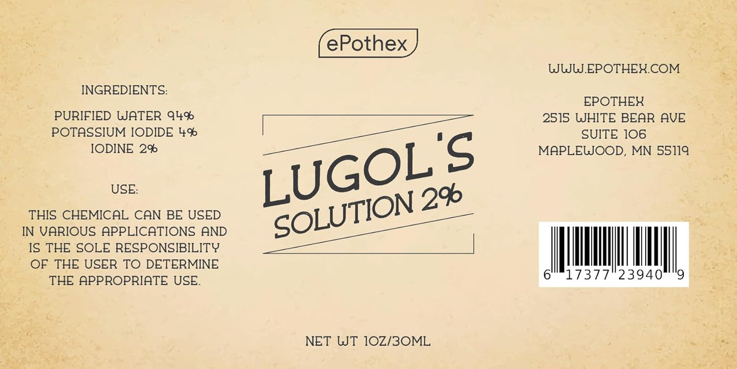 EPOTHEX Lugol's Solution 2% 30ml Glass Dropper Bottle - Potassium Iodide & Iodine
