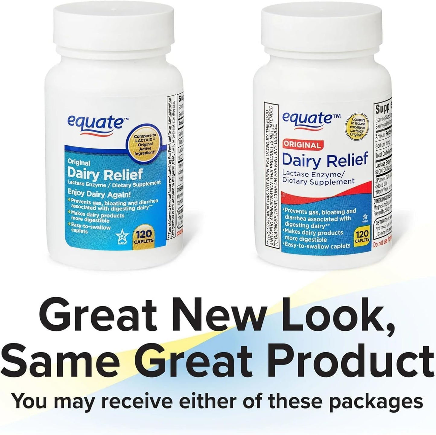 Equate Dairy Relief Caplets with Lactase Enzyme - 120 Pills, Original Formula - Pack of 1