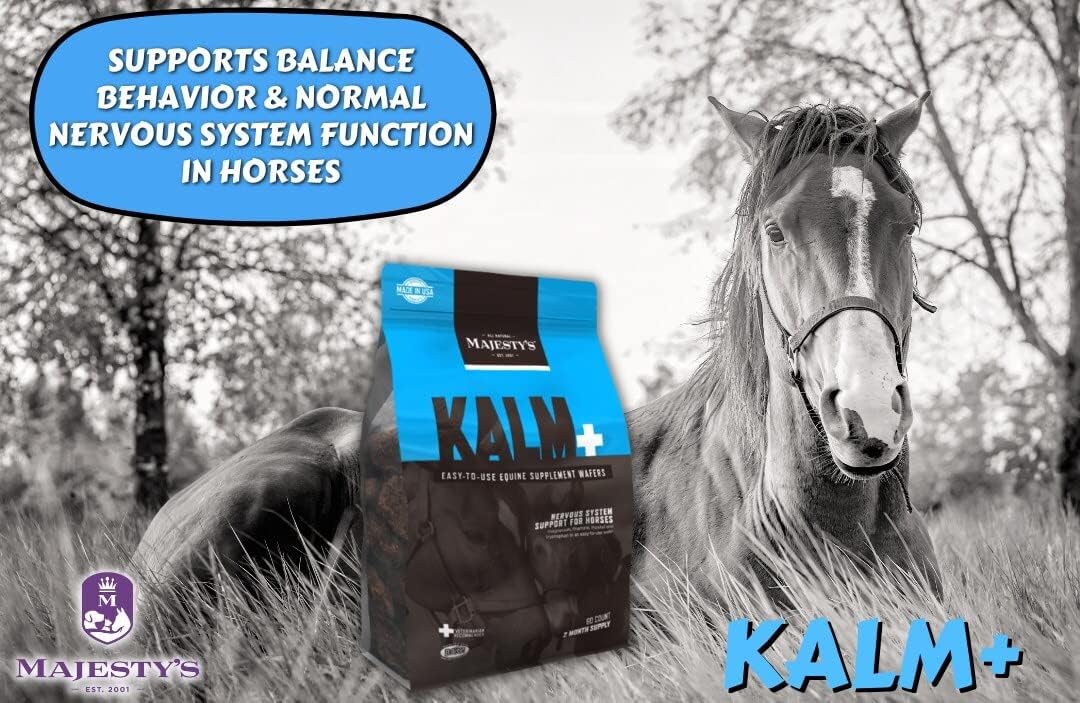Equine Majesty's Kalm Wafers for Balanced Behavior and Nervous System - Tryptophan, Vitamin B1, Winter Cherry - 30 Count