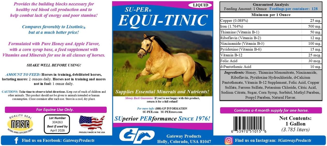 Equine Mineral Supplement for Healthy Blood Cells & Energy - 1 Gallon Size