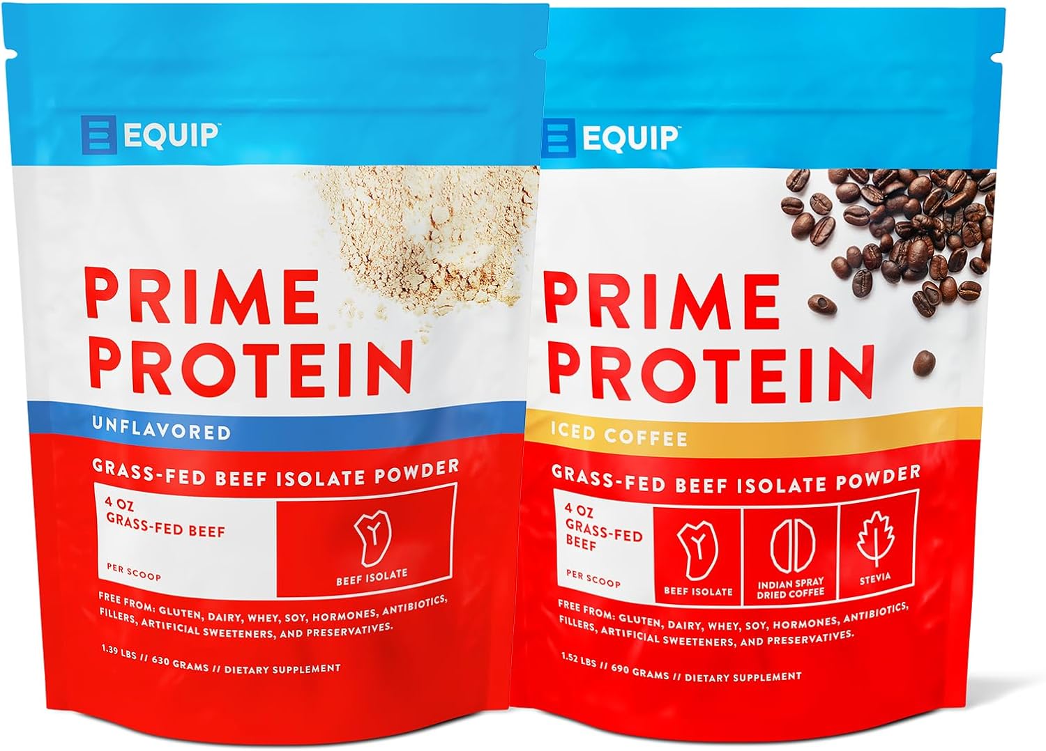 Equip Foods Prime Protein Powder Bundle - Unflavored and Iced Coffee Flavors
