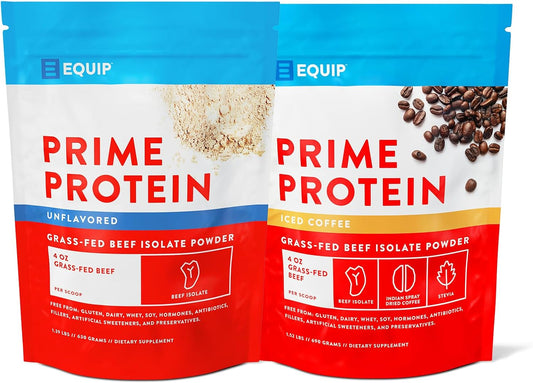 Equip Foods Prime Protein Powder Bundle - Unflavored and Iced Coffee Flavors