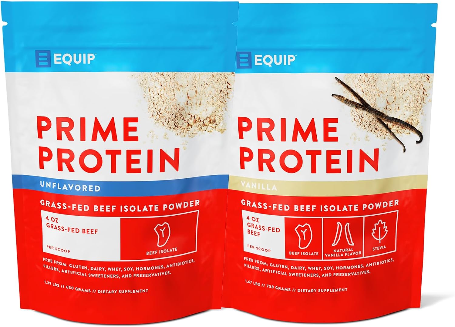 Equip Foods Prime Protein Powder Bundle - Unflavored and Vanilla Options for Muscle Recovery and Energy Boost