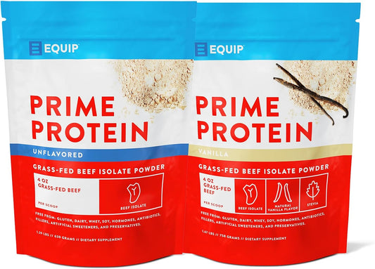 Equip Foods Prime Protein Powder Bundle - Unflavored and Vanilla Options for Muscle Recovery and Energy Boost