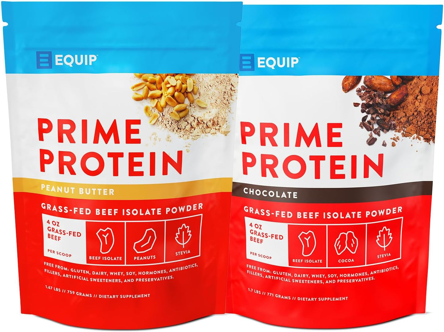 Equip Foods Prime Protein Powder Combo Pack - Peanut Butter & Chocolate Flavors